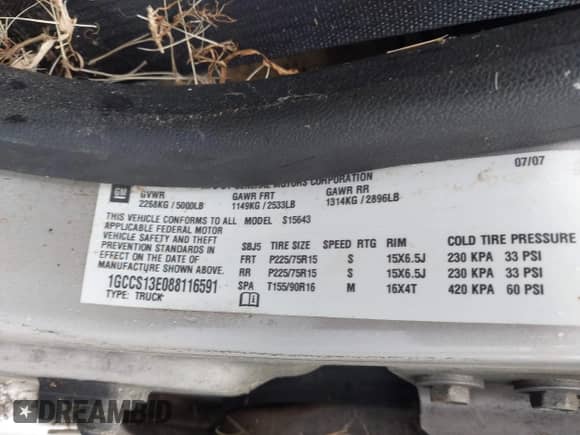 2008 Chevrolet Colorado 1LT with VIN 1GCCS13E088116591, listed as a IAAI auction lot 42342666 with Not provided miles and . Bid and sale history available at DreamBid. Image 9.