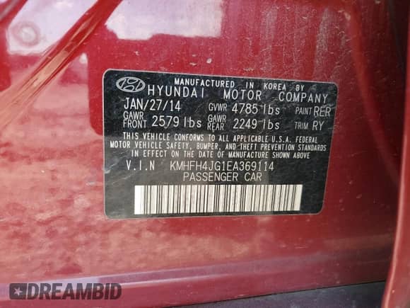 2014 Hyundai Azera Limited с VIN KMHFH4JG1EA369114, выставлен на аукционе Copart как лот 69377495 с пробегом 113 922 миль миль и Списание • Salvage title. История ставок и продаж доступна на DreamBid. Изображение 13.