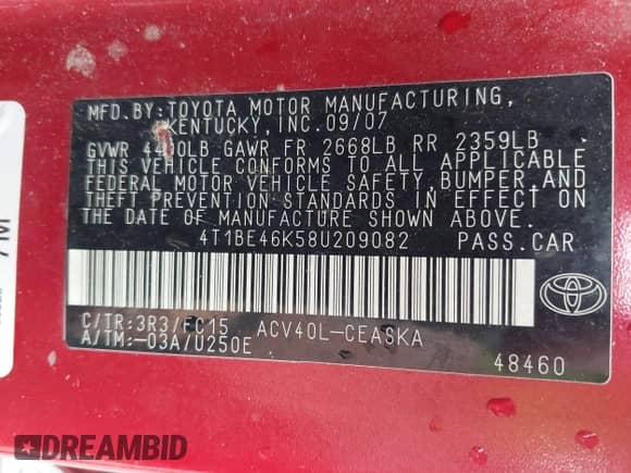 2008 Toyota Camry LE z VIN 4T1BE46K58U209082, wystawiony jako IAAI lot #42688752 z przebiegiem 147 179 mil mil oraz . Historia ofert i sprzedaży dostępna na DreamBid. Obrazek 9.