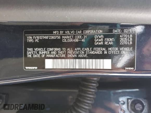 2015 Volvo S60 T5 Platinum с VIN YV1612TMXF2360756, выставлен на аукционе Copart как лот 47140365 с пробегом 147 280 миль миль и Чистый • Clean title. История ставок и продаж доступна на DreamBid. Изображение 12.