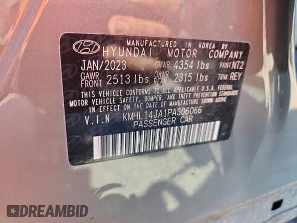 2023 Hyundai Sonata SEL с VIN KMHL14JA1PA306066, выставлен на аукционе Copart как лот 81721675 с пробегом 67 745 миль миль и Списание • Salvage title. История ставок и продаж доступна на DreamBid. Изображение 13.