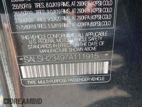 2007 Land Rover Range Rover Sport SC z VIN SALSH23497A111915, wystawiony jako IAAI lot #42396962 z przebiegiem 153 941 mil mil oraz . Historia ofert i sprzedaży dostępna na DreamBid. Obrazek 9.