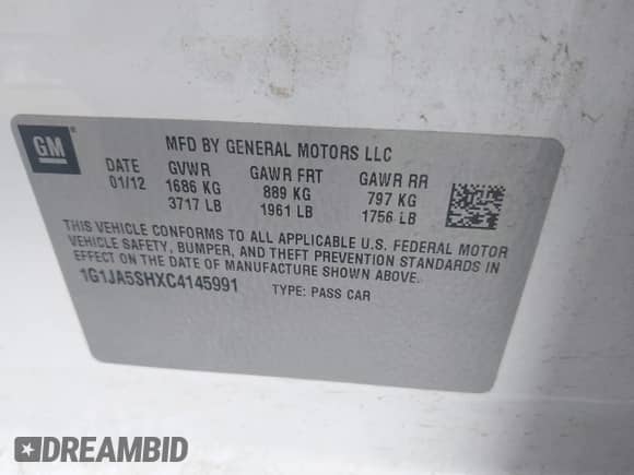 2012 Chevrolet Sonic LS с VIN 1G1JA5SHXC4145991, выставлен на аукционе IAAI как лот 42784379 с пробегом 139 001 миль миль и . История ставок и продаж доступна на DreamBid. Изображение 9.