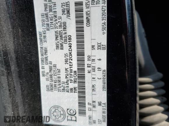 2016 Ford F-150 XLT z VIN 1FTFW1EF2GKD40180, wystawiony jako Copart lot #67071755 z przebiegiem 171 046 mil mil oraz Czysty tytuł • Clean title. Historia ofert i sprzedaży dostępna na DreamBid. Obrazek 12.