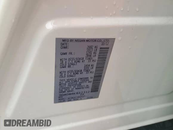 2013 Nissan Pathfinder Platinum с VIN 5N1AR2MN4DC612312, выставлен на аукционе Copart как лот 80889305 с пробегом 138 222 миль миль и Списание • Salvage title. История ставок и продаж доступна на DreamBid. Изображение 14.