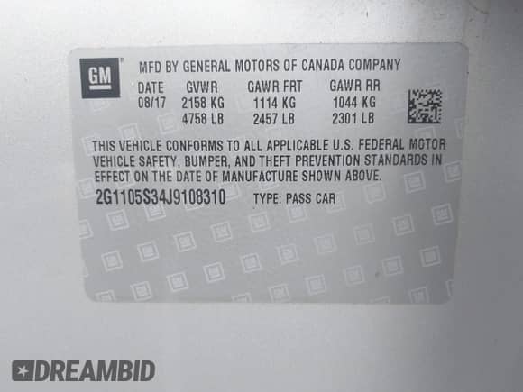 2018 Chevrolet Impala LT with VIN 2G1105S34J9108310, listed as a IAAI auction lot 43037616 with 113,873 mi miles and . Bid and sale history available at DreamBid. Image 9.