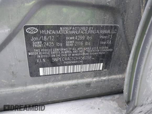 2012 Hyundai Sonata SE z VIN 5NPEC4AC1CH456058, wystawiony jako IAAI lot #43540605 z przebiegiem 134 728 mil mil oraz . Historia ofert i sprzedaży dostępna na DreamBid. Obrazek 9.