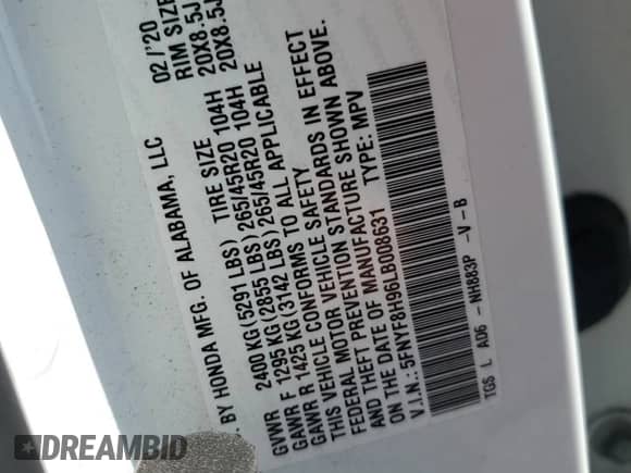 2020 Honda Passport Touring с VIN 5FNYF8H96LB008631, выставлен на аукционе Copart как лот 55956615 с пробегом 87 286 миль миль и Списание • Salvage title. История ставок и продаж доступна на DreamBid. Изображение 13.