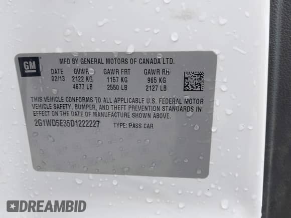2013 Chevrolet Impala Police with VIN 2G1WD5E35D1222227, listed as a IAAI auction lot 41163786 with 176,742 mi miles and . Bid and sale history available at DreamBid. Image 9.