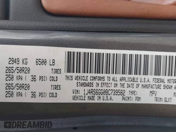 2011 Jeep Grand Cherokee Overland with VIN 1J4RS6GG0BC739582, listed as a IAAI auction lot 42537983 with 137,372 mi miles and . Bid and sale history available at DreamBid. Image 9.