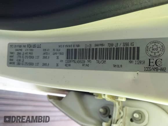 2020 Ram 1500 z VIN 1C6SRFPM6LN205220, wystawiony jako IAAI lot #41437777 z przebiegiem 133 883 mil mil oraz . Historia ofert i sprzedaży dostępna na DreamBid. Obrazek 9.