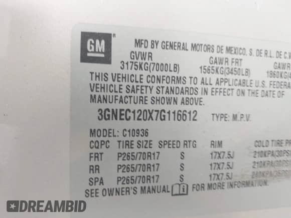 2007 Chevrolet Avalanche LTZ z VIN 3GNEC120X7G116612, wystawiony jako IAAI lot #42276574 z przebiegiem Nie podano mil oraz . Historia ofert i sprzedaży dostępna na DreamBid. Obrazek 9.