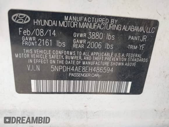 2014 Hyundai Elantra SE с VIN 5NPDH4AE8EH486594, выставлен на аукционе IAAI как лот 43383282 с пробегом 185 299 миль миль и . История ставок и продаж доступна на DreamBid. Изображение 9.