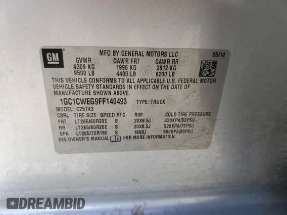 2015 Chevrolet Silverado 2500HD LTZ z VIN 1GC1CWEG9FF140493, wystawiony jako Copart lot #57901495 z przebiegiem 166 225 mil mil oraz Czysty tytuł • Clean title. Historia ofert i sprzedaży dostępna na DreamBid. Obrazek 12.