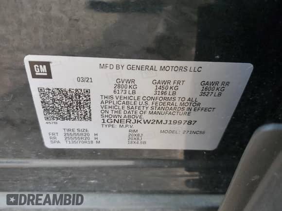 2021 Chevrolet Traverse RS с VIN 1GNERJKW2MJ199787, выставлен на аукционе Copart как лот 71880525 с пробегом Не указан миль и Списание • Salvage title. История ставок и продаж доступна на DreamBid. Изображение 13.