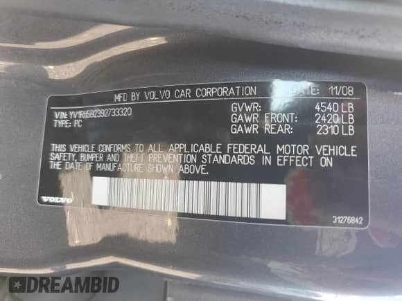 2009 Volvo S60 2.5T с VIN YV1RH592392733320, выставлен на аукционе Copart как лот 71502645 с пробегом 123 064 миль миль и Списание • Salvage title. История ставок и продаж доступна на DreamBid. Изображение 13.