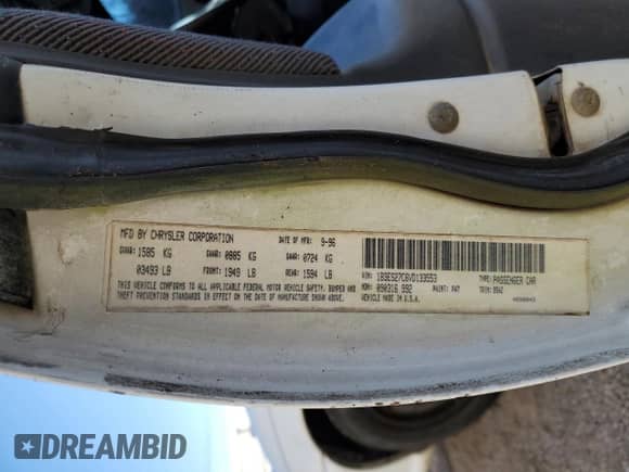 1997 Dodge Neon with VIN 1B3ES27C6VD133553, listed as a Copart auction lot 89114075 with 120,609 mi miles and Salvage title. Bid and sale history available at DreamBid. Image 14.