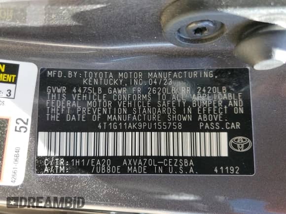 2023 Toyota Camry SE z VIN 4T1G11AK9PU155758, wystawiony jako Copart lot #42059185 z przebiegiem 18 622 mil mil oraz Czysty tytuł • Clean title. Historia ofert i sprzedaży dostępna na DreamBid. Obrazek 15.