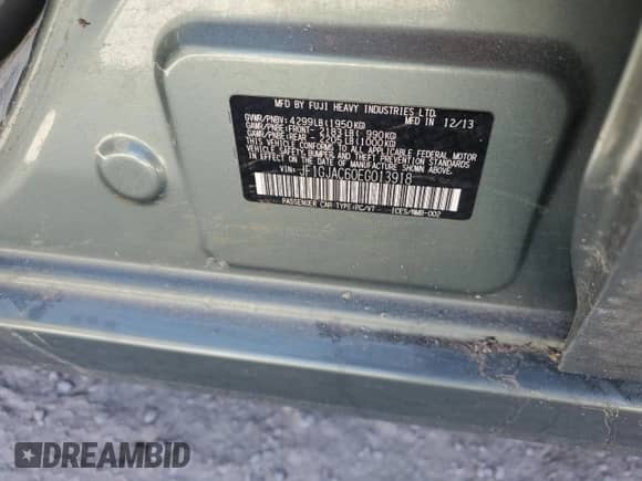 2014 Subaru Impreza Premium с VIN JF1GJAC60EG013918, выставлен на аукционе Copart как лот 75365864 с пробегом Не указан миль и На запчасти • Non repairable. История ставок и продаж доступна на DreamBid. Изображение 13.