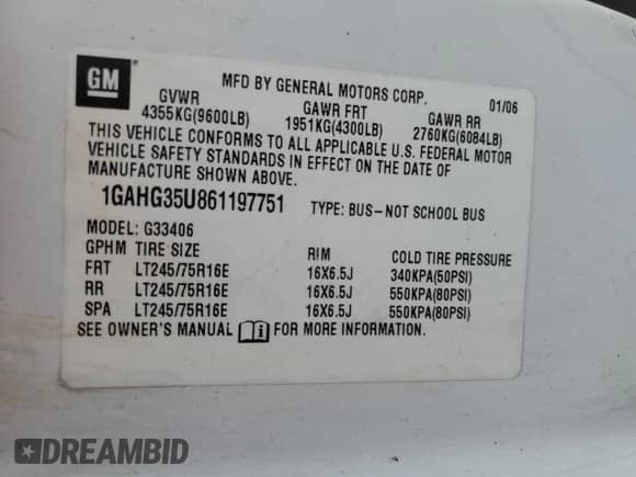 2006 Chevrolet Express Passenger with VIN 1GAHG35U861197751, listed as a Copart auction lot 70065115 with 108,579 mi miles and Salvage title. Bid and sale history available at DreamBid. Image 13.