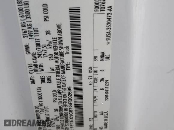 2016 Ford F-150 XL z VIN 1FTEX1C87GFB02699, wystawiony jako Copart lot #69463465 z przebiegiem 187 154 mil mil oraz Szkoda całkowita • Salvage title. Historia ofert i sprzedaży dostępna na DreamBid. Obrazek 12.