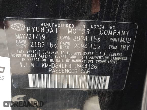 2020 Hyundai Elantra Value Edition with VIN KMHD84LF3LU944126, listed as a IAAI auction lot 42937664 with 121,615 mi miles and . Bid and sale history available at DreamBid. Image 9.