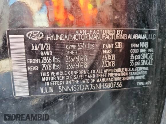 2022 Hyundai Santa Fe SEL с VIN 5NMS2DAJ5NH380736, выставлен на аукционе Copart как лот 84928585 с пробегом 140 836 миль миль и Чистый • Clean title. История ставок и продаж доступна на DreamBid. Изображение 13.