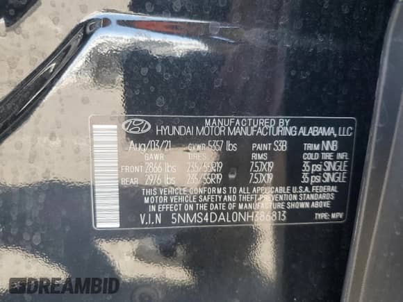 2022 Hyundai Santa Fe Limited с VIN 5NMS4DAL0NH386813, выставлен на аукционе Copart как лот 70860235 с пробегом 40 381 миль миль и Списание • Salvage title. История ставок и продаж доступна на DreamBid. Изображение 12.