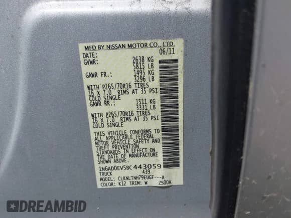 2011 Nissan Frontier Pro-4X z VIN 1N6AD0EV5BC443059, wystawiony jako IAAI lot #42745772 z przebiegiem 186 352 mil mil oraz . Historia ofert i sprzedaży dostępna na DreamBid. Obrazek 9.