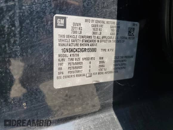 2016 Chevrolet Tahoe LTZ с VIN 1GNSKCKC8GR155680, выставлен на аукционе Copart как лот 80761535 с пробегом 208 925 миль миль и Чистый • Clean title. История ставок и продаж доступна на DreamBid. Изображение 13.