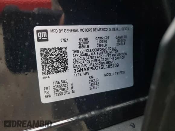 2025 Chevrolet Equinox AWD LT с VIN 3GNAXPEG7SL105209, выставлен на аукционе Copart как лот 81031314 с пробегом 7 483 миль миль и Списание • Salvage title. История ставок и продаж доступна на DreamBid. Изображение 13.