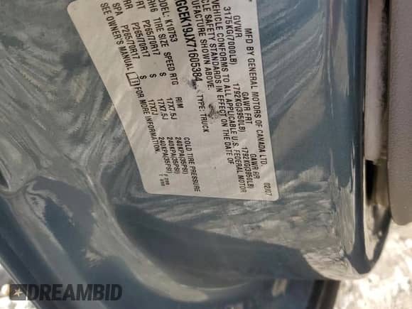 2007 Chevrolet Silverado 1500 Work Truck с VIN 2GCEK19JX71605384, выставлен на аукционе Copart как лот 76998034 с пробегом Не указан миль и Списание • Salvage title. История ставок и продаж доступна на DreamBid. Изображение 13.
