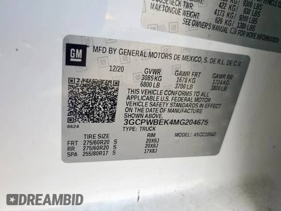 2021 Chevrolet Silverado 1500 Custom with VIN 3GCPWBEK4MG204675, listed as a Copart auction lot 53081875 with 116,684 mi miles and Salvage title. Bid and sale history available at DreamBid. Image 12.