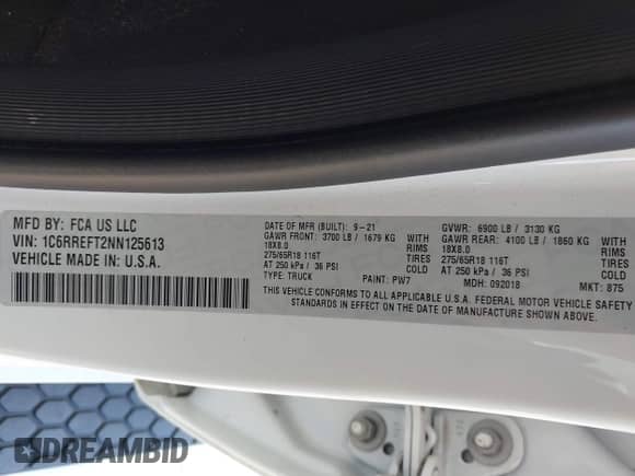 2022 Ram 1500 Big Horn с VIN 1C6RREFT2NN125613, выставлен на аукционе IAAI как лот 42920058 с пробегом 114 431 миль миль и . История ставок и продаж доступна на DreamBid. Изображение 9.