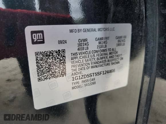 2025 Chevrolet Malibu LT с VIN 1G1ZD5ST5SF124466, выставлен на аукционе Copart как лот 84747225 с пробегом 25 188 миль миль и Списание • Salvage title. История ставок и продаж доступна на DreamBid. Изображение 12.