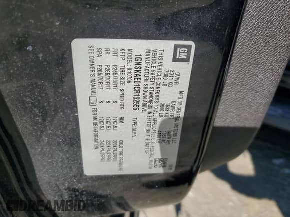 2012 Chevrolet Tahoe LS with VIN 1GNSKAE01CR152555, listed as a Copart auction lot 50409925 with 177,672 mi miles and Salvage title. Bid and sale history available at DreamBid. Image 13.