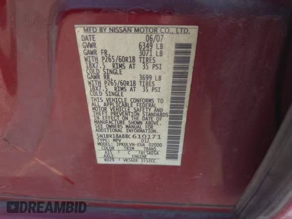 2008 Nissan Pathfinder LE z VIN 5N1BR18A88C610171, wystawiony jako IAAI lot #42821511 z przebiegiem 102 438 mil mil oraz . Historia ofert i sprzedaży dostępna na DreamBid. Obrazek 9.