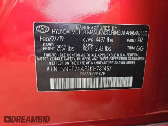 2019 Hyundai Sonata SE с VIN 5NPE24AF2KH781457, выставлен на аукционе Copart как лот 69658845 с пробегом 241 058 миль миль и На запчасти • Non repairable. История ставок и продаж доступна на DreamBid. Изображение 12.