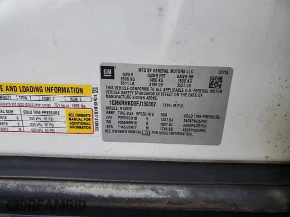 2015 Chevrolet Traverse LT with VIN 1GNKRHKD3FJ130362, listed as a Copart auction lot 90465135 with 220,232 mi miles and Salvage title. Bid and sale history available at DreamBid. Image 12.