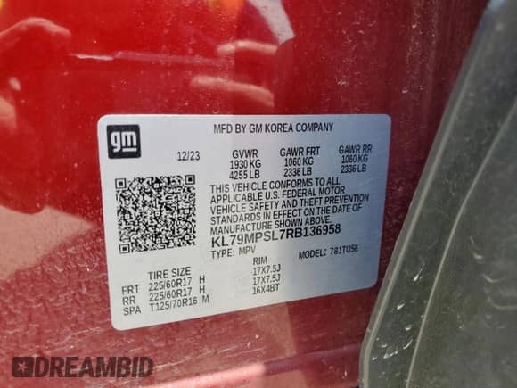 2024 Chevrolet TrailBlazer LT with VIN KL79MPSL7RB136958, listed as a Copart auction lot 62378525 with 18,604 mi miles and Clean title. Bid and sale history available at DreamBid. Image 13.
