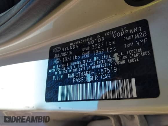 2017 Hyundai Accent Value Edition с VIN KMHCT4AE0HU187519, выставлен на аукционе IAAI как лот 43276308 с пробегом 253 526 миль миль и . История ставок и продаж доступна на DreamBid. Изображение 9.