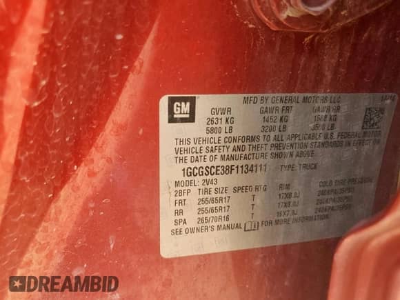 2015 Chevrolet Colorado 2WD Z71 with VIN 1GCGSCE38F1134111, listed as a Copart auction lot 65525045 with 114,283 mi miles and Salvage title. Bid and sale history available at DreamBid. Image 13.