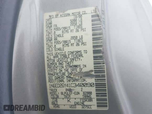 2001 Nissan Frontier SE с VIN 1N6ED26Y41C340090, выставлен на аукционе IAAI как лот 42422088 с пробегом 160 150 миль миль и . История ставок и продаж доступна на DreamBid. Изображение 9.