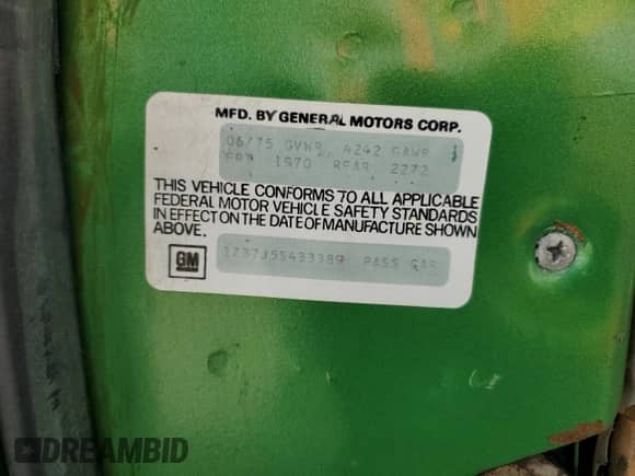 1975 Chevrolet Corvette с VIN 1Z37J5S433389, выставлен на аукционе Copart как лот 74216994 с пробегом 14 685 миль миль и Чистый • Clean title. История ставок и продаж доступна на DreamBid. Изображение 12.