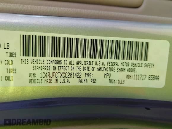 2012 Jeep Grand Cherokee Overland с VIN 1C4RJFCTXCC201422, выставлен на аукционе IAAI как лот 41283376 с пробегом 93 736 миль миль и . История ставок и продаж доступна на DreamBid. Изображение 9.