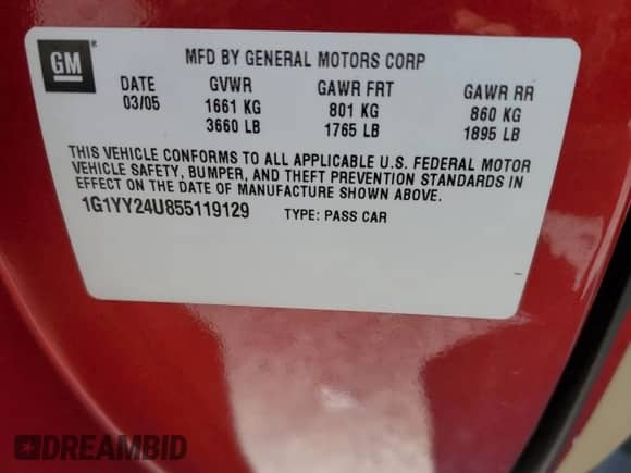 2005 Chevrolet Corvette with VIN 1G1YY24U855119129, listed as a Copart auction lot 66537624 with 74,500 mi miles and Salvage title. Bid and sale history available at DreamBid. Image 12.