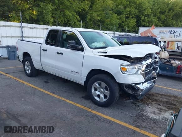 2024 Ram 1500 Big Horn with VIN 1C6SRFBT4RN164853, listed as a IAAI auction lot 43066203 with 44,322 mi miles and . Bid and sale history available at DreamBid. Image 1.