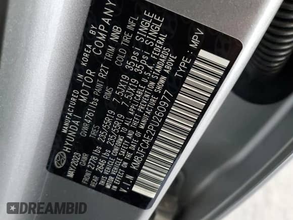 2023 Hyundai Tucson XRT with VIN KM8JFCAE2PU260977, listed as a Copart auction lot 81045575 with Not provided miles and Salvage title. Bid and sale history available at DreamBid. Image 14.