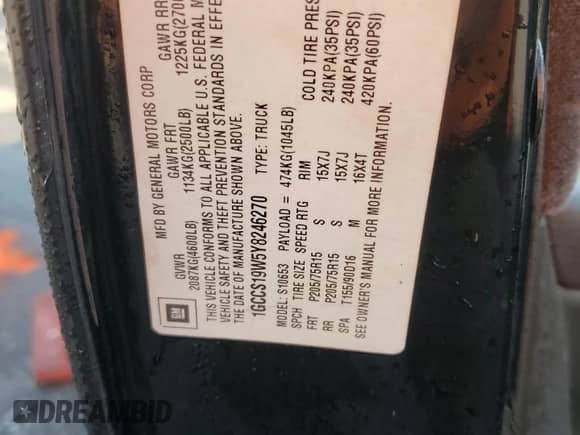 2000 Chevrolet S-10 LS z VIN 1GCCS19W5Y8246270, wystawiony jako Copart lot #80095065 z przebiegiem 273 530 mil mil oraz Szkoda całkowita • Salvage title. Historia ofert i sprzedaży dostępna na DreamBid. Obrazek 12.
