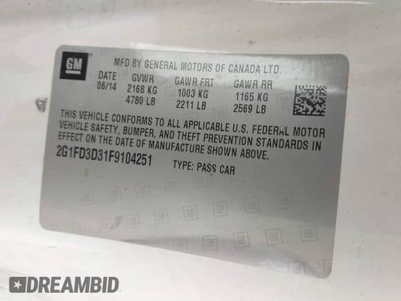2015 Chevrolet Camaro LT with VIN 2G1FD3D31F9104251, listed as a IAAI auction lot 42851149 with 168,693 mi miles and . Bid and sale history available at DreamBid. Image 9.